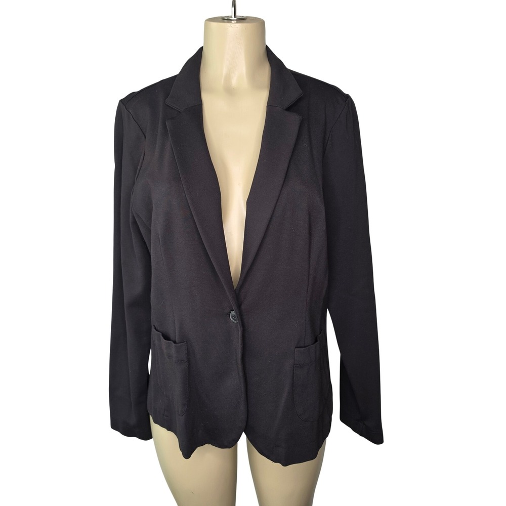 Attention Blazer Women XXL Black Ponte Knit Single Button Career Professional